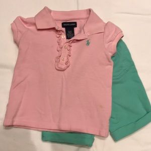 Ralph Lauren pink top with teal shorts size 2